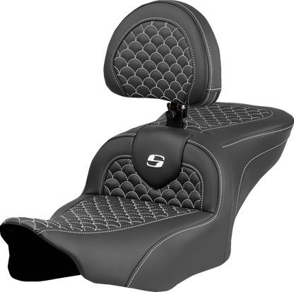 Saddlemen Roadsofa White Stitch with Backrest Seat fits 2023-2026 Harley Touring