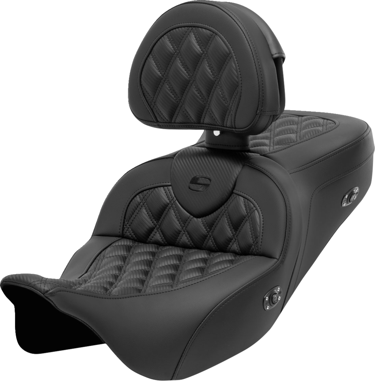 Saddlemen Roadsofa Carbon Lattice Heated Seat w/ Backrest 2008-24 Harley Touring