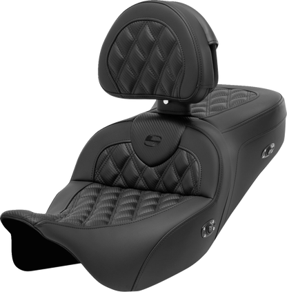 Saddlemen Roadsofa Carbon Lattice Heated Seat w/ Backrest 2008-24 Harley Touring