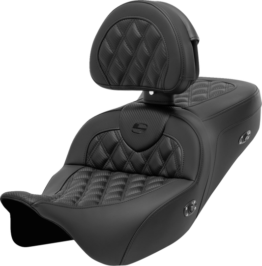 Saddlemen Roadsofa Carbon Lattice Heated Seat w/ Backrest 2008-24 Harley Touring