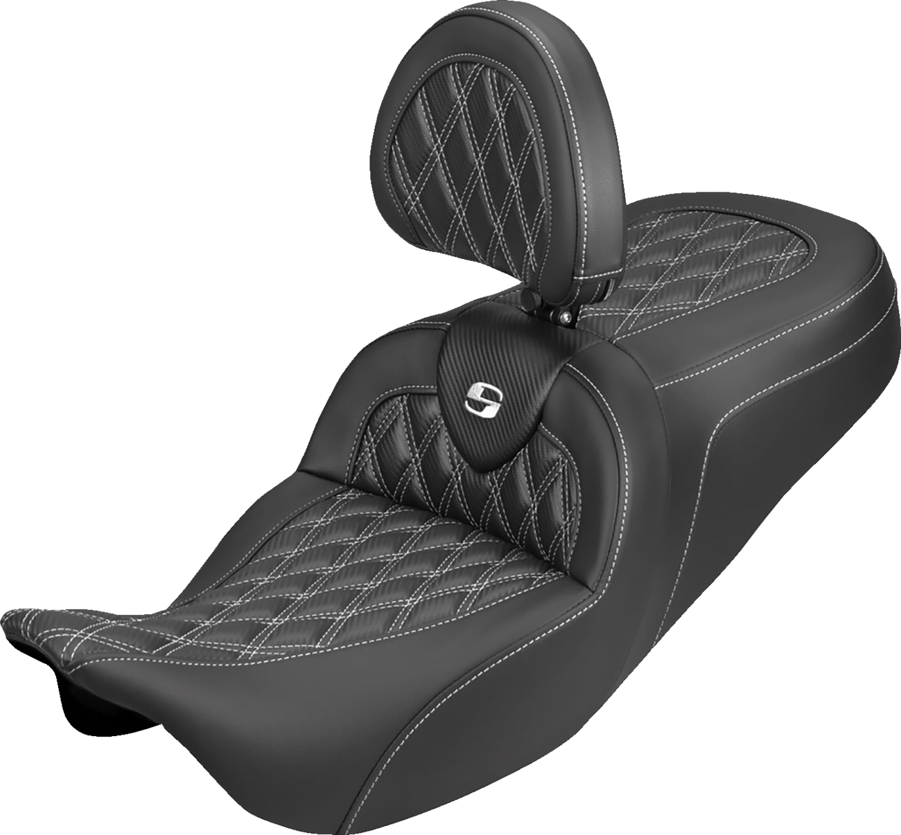 Saddlemen Roadsofa White Lattice Carbon Seat & Backrest for 08-25 Harley Touring
