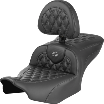 Saddlemen Roadsofa Gray Carbon Lattice Gel Seat w/ Backrest 23-26 Harley Touring