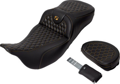 Saddlemen Roadsofa Gold Honeycomb Extended Seat w/ Backrest 08-24 Harley Touring
