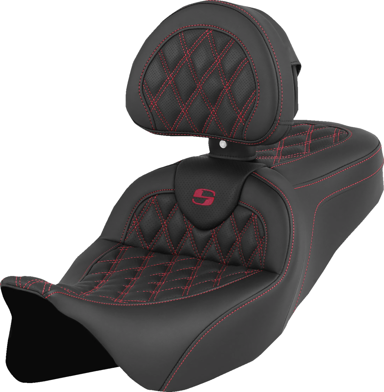 Saddlemen Roadsofa Burgundy Lattice Seat w/ Backrest for 2008-24 Harley Touring