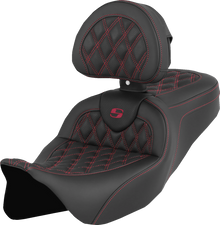 Saddlemen Roadsofa Burgundy Lattice Seat w/ Backrest for 2008-25 Harley Touring