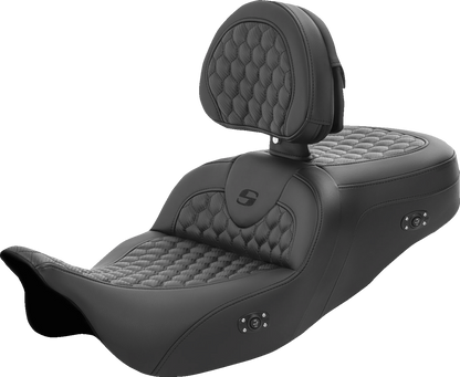 Saddlemen Roadsofa Honeycomb Heated Seat w/ Backrest for 2008-24 Harley Touring