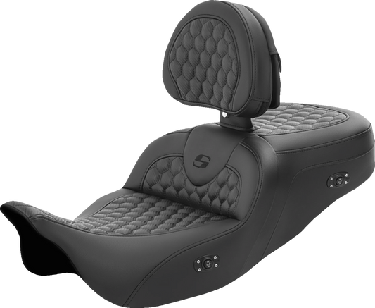 Saddlemen Roadsofa Honeycomb Heated Seat w/ Backrest for 2008-24 Harley Touring