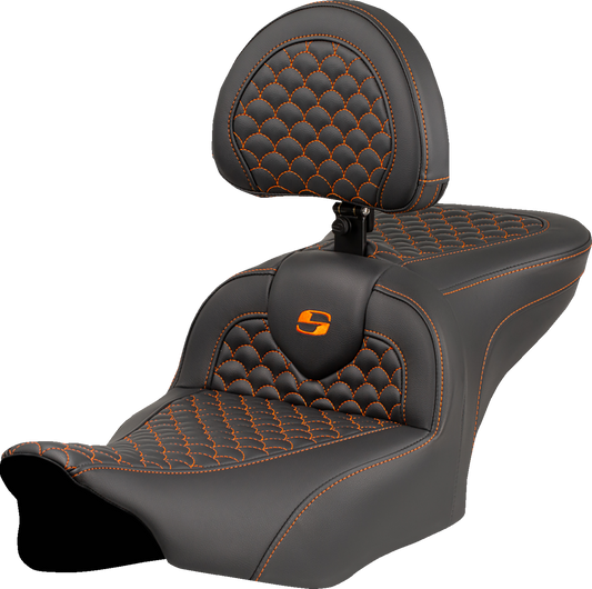 Saddlemen Roadsofa Orange Stitch with Backrest Seat fits 2023-25 Harley Touring