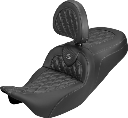 Saddlemen Roadsofa Gray Lattice Carbon Seat & Backrest for 08-25 Harley Touring
