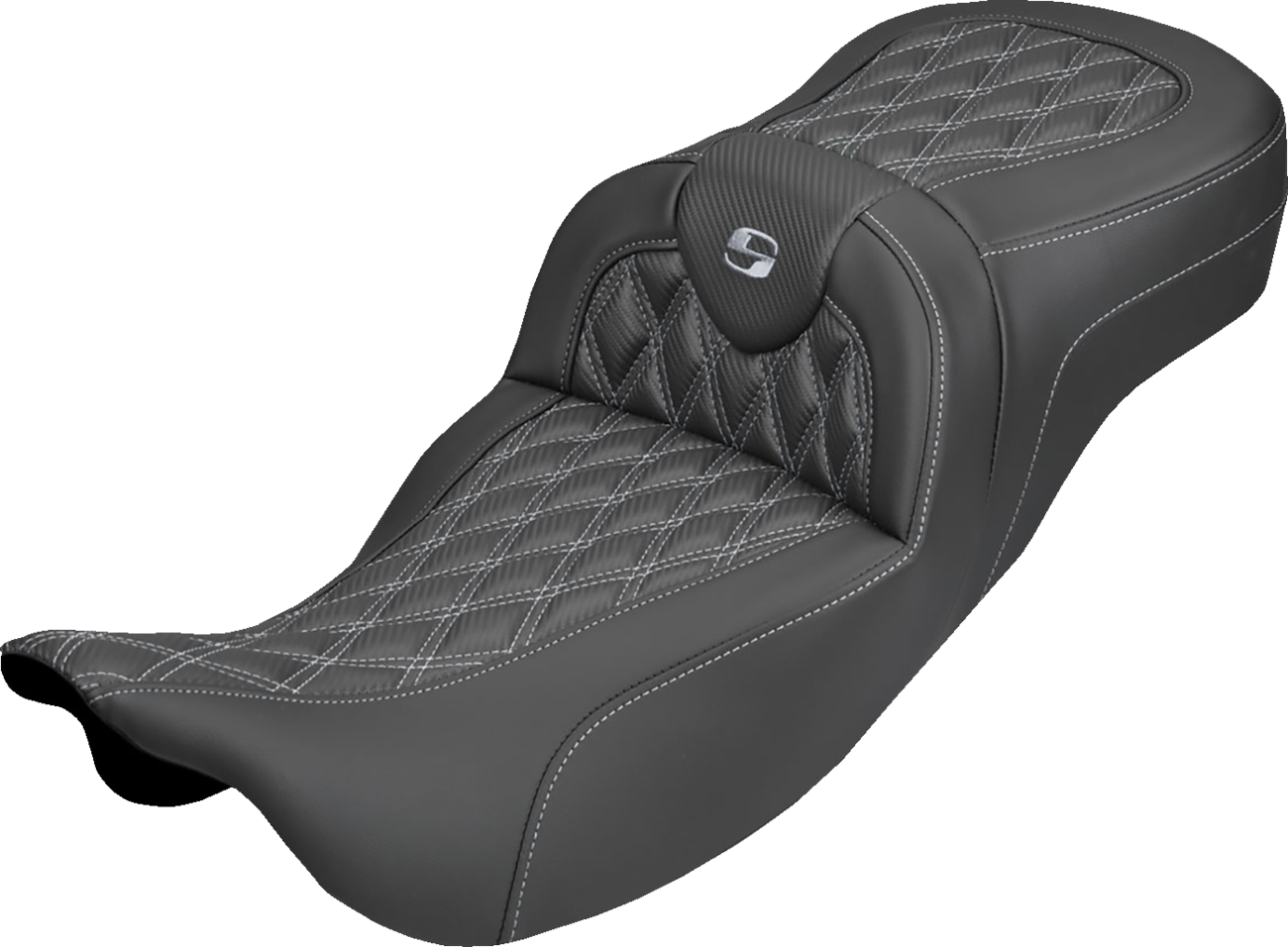 Saddlemen Roadsofa Silver Lattice Carbon Extended Seat for 08-25 Harley Touring