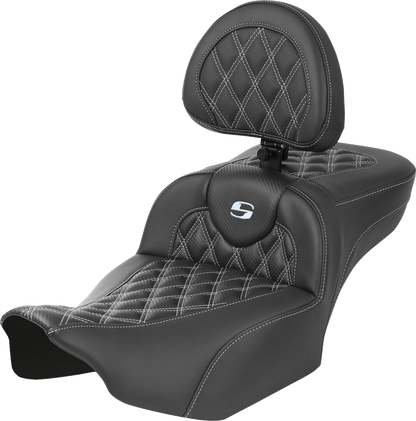 Saddlemen Roadsofa Silver Lattice Extended Seat w/ Backrest 23-26 Harley Touring