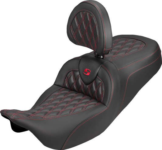 Saddlemen Roadsofa Red Lattice Carbon Seat & Backrest for 2008-25 Harley Touring