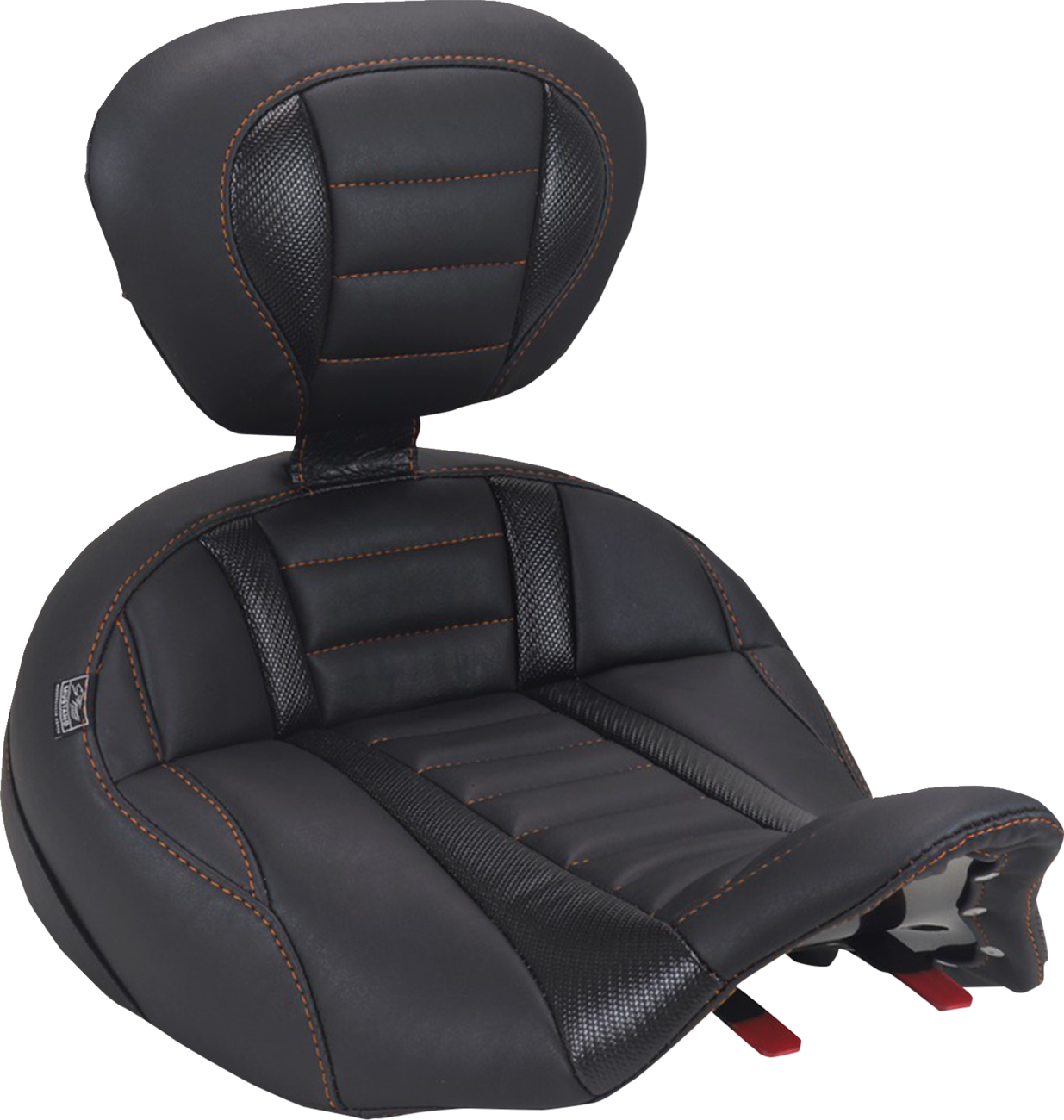 Mustang Deluxe Tour Orange Stitch Solo Seat & Backrest for 23-26 Harley Touring