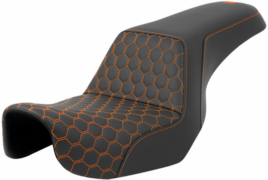 Saddlemen Step Up Orange Honeycomb Stitch Seat for 2006-2017 Harley Dyna FXD FLD