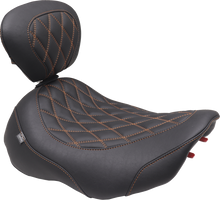 Mustang Wide Tripper Orange Stitch Solo Seat & Backrest 2023-2026 Harley Touring