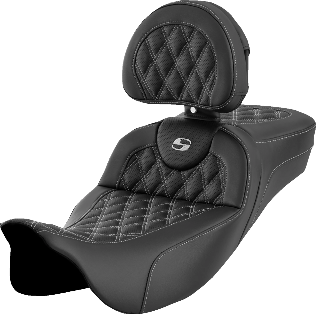 Saddlemen Roadsofa Silver Lattice Extended Seat w/ Backrest 08-24 Harley Touring