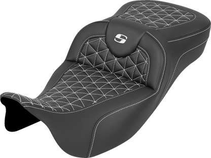 Saddlemen Roadsofa White Tri Gripper Extended Seat for 2008-2025 Harley Touring