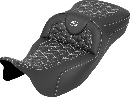 Saddlemen Roadsofa White Tri Gripper Extended Seat for 2008-2025 Harley Touring