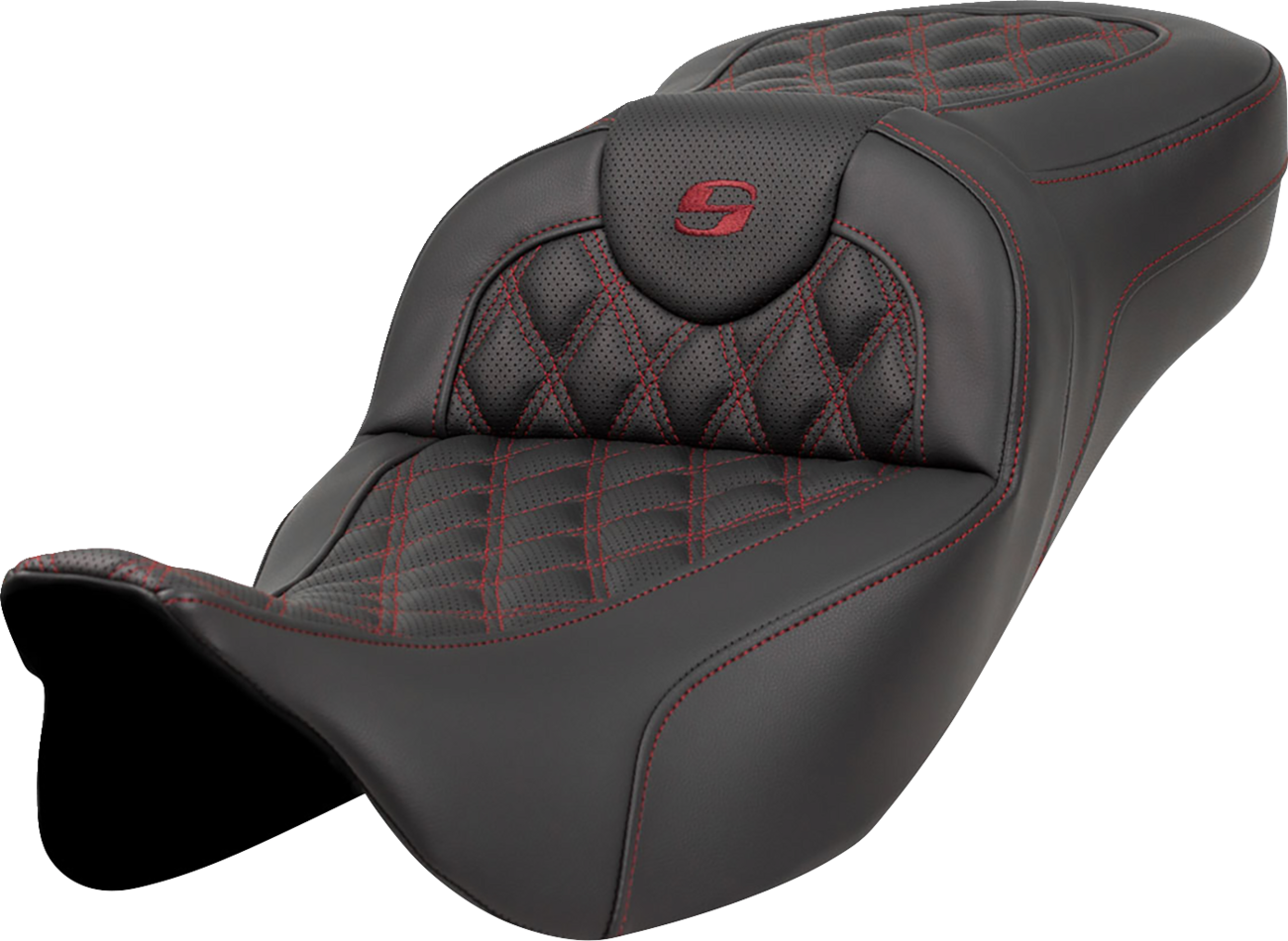 Saddlemen Roadsofa Burgundy Lattice Extended Gel Seat for 2008-24 Harley Touring
