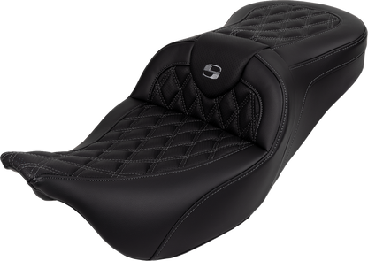 Saddlemen Roadsofa Dark Gray Lattice Seat w/ Backrest for 2008-24 Harley Touring