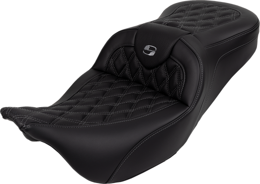 Saddlemen Roadsofa Dark Gray Lattice Seat w/ Backrest for 2008-24 Harley Touring