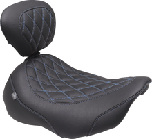 Mustang Wide Tripper Blue Diamond Solo Seat & Backrest for 23-26 Harley Touring