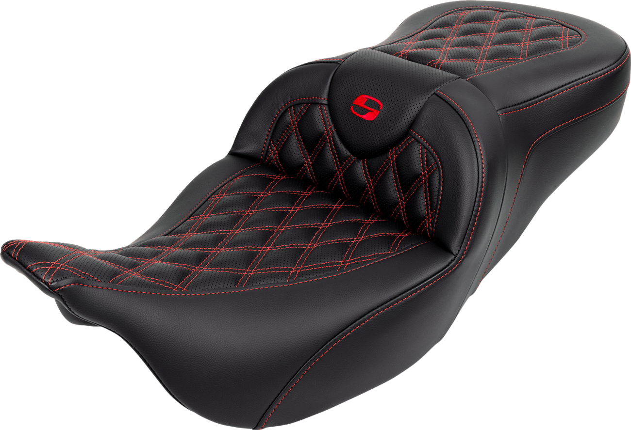 Saddlemen Roadsofa Red Lattice Gel Seat w/ Backrest for 2008-2024 Harley Touring