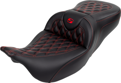 Saddlemen Roadsofa Red Lattice Gel Seat w/ Backrest for 2008-2024 Harley Touring