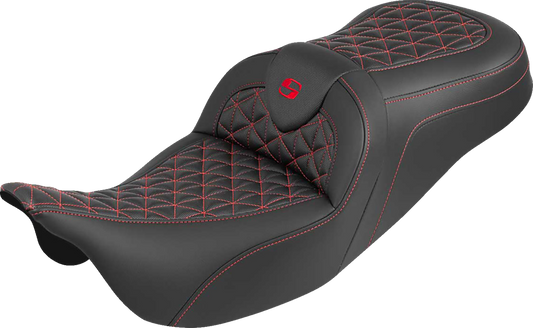 Saddlemen Roadsofa Red Tri Gripper Gel Seat for 2008-2025 Harley Touring FLTR