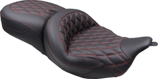 Mustang Super Tour Red Double Diamond Extended Seat for 2008-2025 Harley Touring