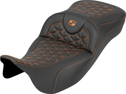 Saddlemen Roadsofa Orange Tri Gripper Extended Seat for 2008-2025 Harley Touring