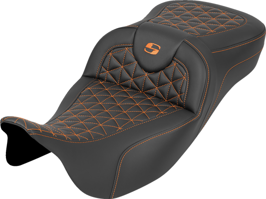 Saddlemen Roadsofa Orange Tri Gripper Extended Seat for 2008-2025 Harley Touring