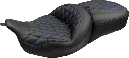 Mustang Super Tour Blue Diamond Extended Seat fits 2008-2025 Harley Touring