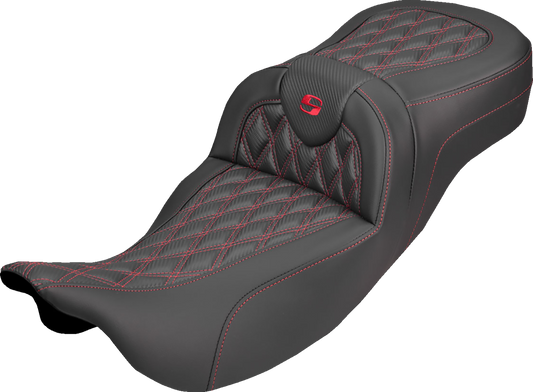 Saddlemen Roadsofa Red Lattice Carbon Extended Seat for 2008-2025 Harley Touring