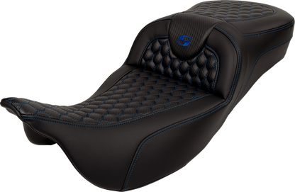 Saddlemen Roadsofa Blue Honeycomb Extended Gel Seat for 2008-2025 Harley Touring