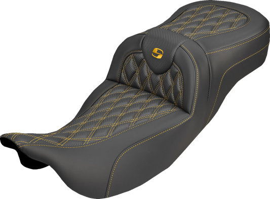Saddlemen Roadsofa Gold Lattice Carbon Extended Seat for 2008-25 Harley Touring