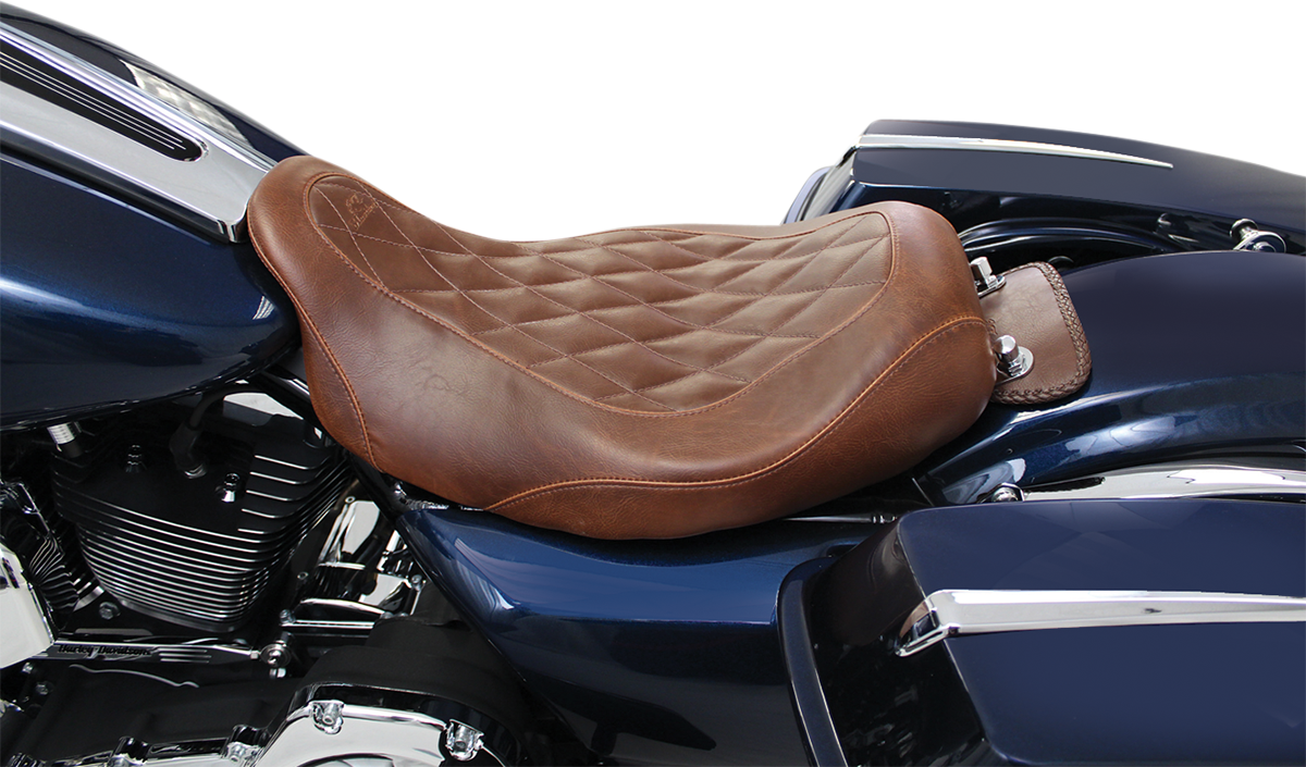 Mustang Wide Tripper Brown Diamond Solo Seat fits 2008-2024 Harley Touring 76722