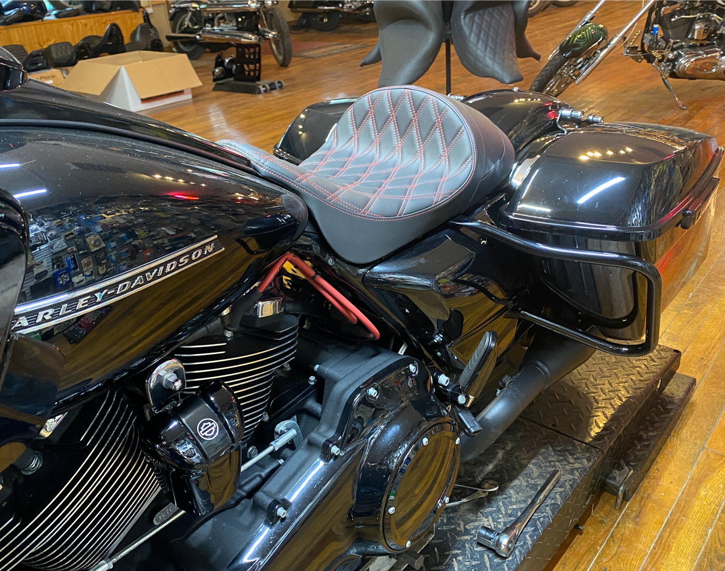 Drag Specialties Red Diamond Stitch Solo Seat fits 2008-2024 Harley Touring FLHX