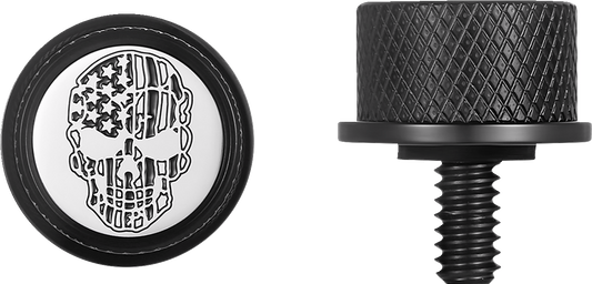 Figurati B&W Skull USA Flag Black 1/4"-20 Seat Bolt Knob for 1965-2022 Harley