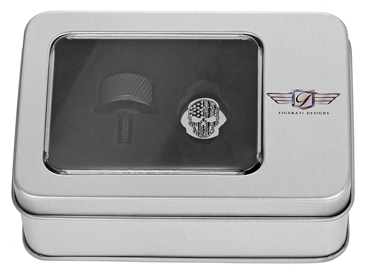 Figurati B&W Skull USA Flag Black 1/4"-20 Seat Bolt Knob for 1965-2022 Harley