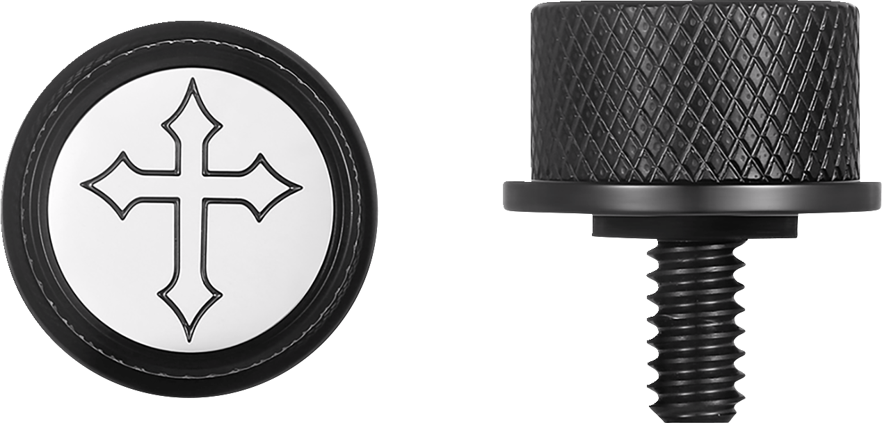 Figurati B&W Cross Black 1/4"-20 Seat Bolt Knob for 1965-2022 Harley Davidson