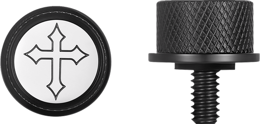 Figurati B&W Cross Black 1/4"-20 Seat Bolt Knob for 1965-2022 Harley Davidson