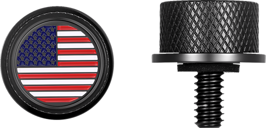Figurati USA Flag Black 1/4"-20 Seat Bolt Knob for 1965-22 Harley Davidson