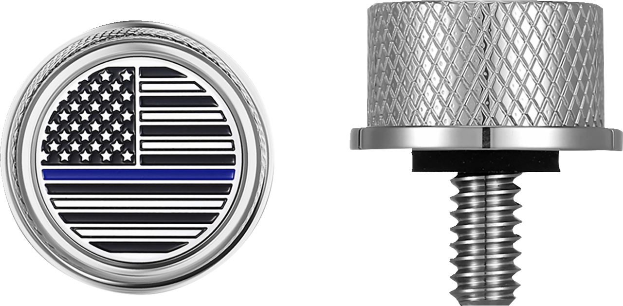 Figurati Blue Line USA Flag 1/4"-20 Seat Bolt Knob for 1965-22 Harley Davidson