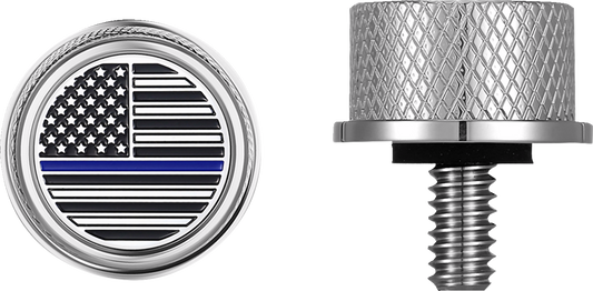 Figurati Blue Line USA Flag 1/4"-20 Seat Bolt Knob for 1965-22 Harley Davidson