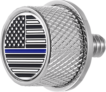 Figurati Blue Line USA Flag 1/4"-20 Seat Bolt Knob for 1965-22 Harley Davidson
