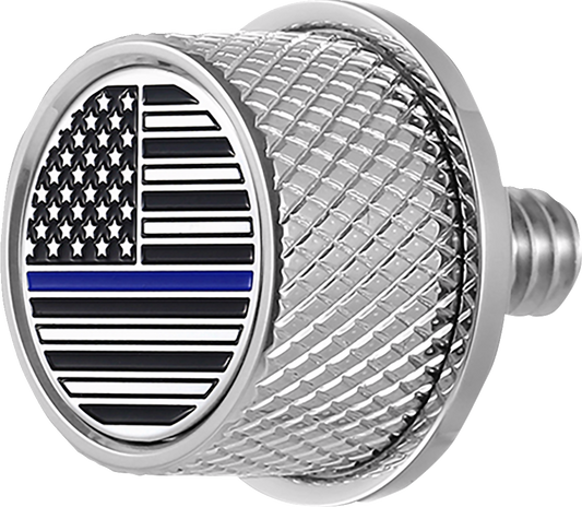 Figurati Blue Line USA Flag 1/4"-20 Seat Bolt Knob for 1965-22 Harley Davidson