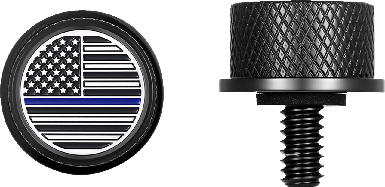 Figurati Blue Line USA Flag Black 1/4"-20 Seat Bolt Knob for 1965-22 Harley