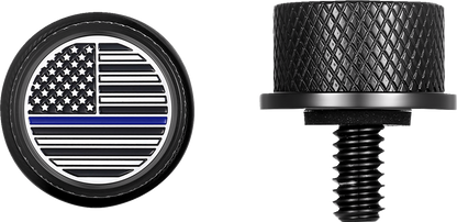 Figurati Blue Line USA Flag Black 1/4"-20 Seat Bolt Knob for 1965-22 Harley