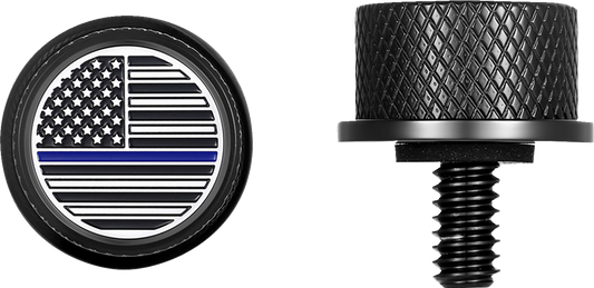 Figurati Blue Line USA Flag Black 1/4"-20 Seat Bolt Knob for 1965-22 Harley